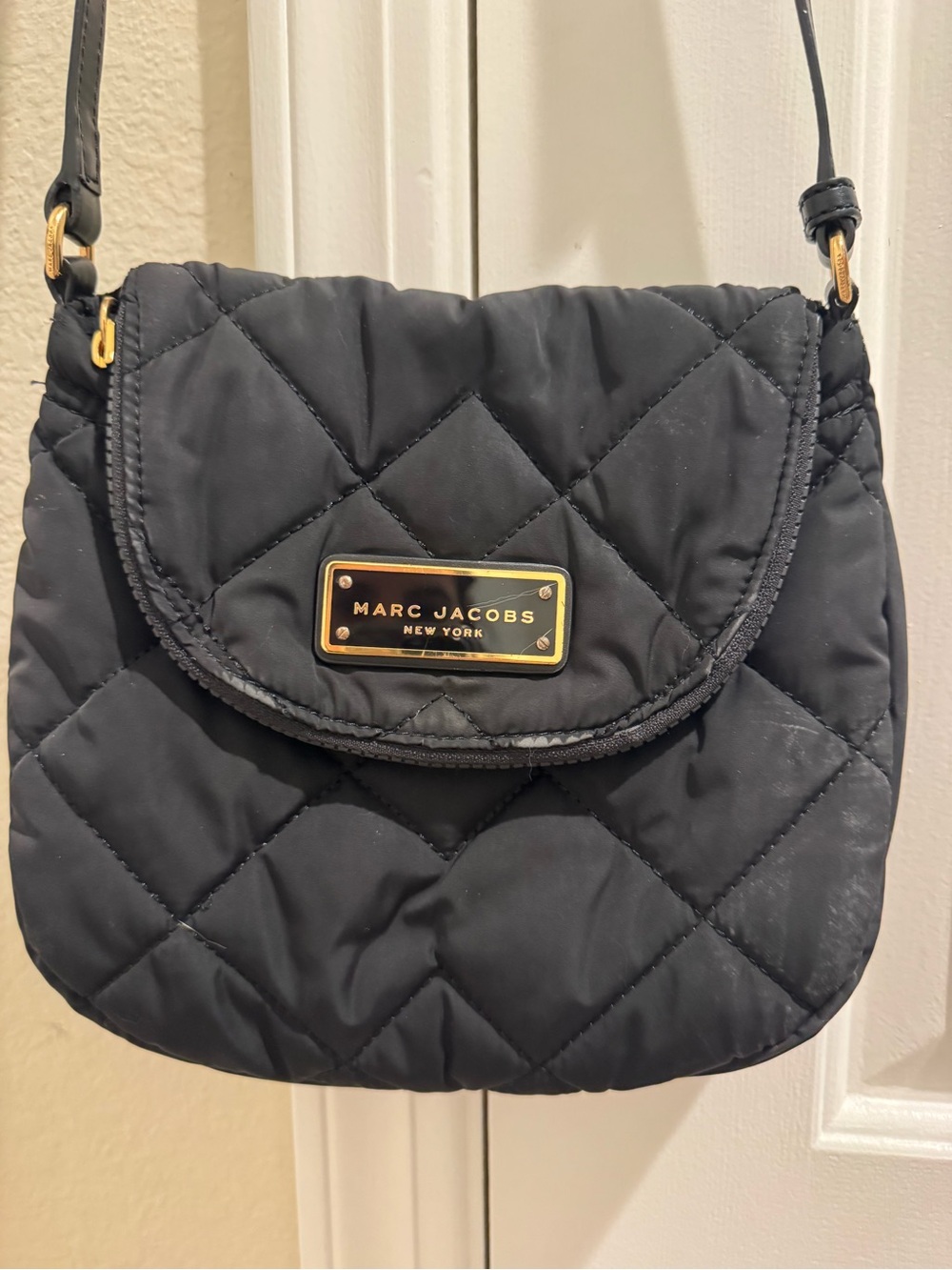 Marc Jacobs Black Quilted Crossbody with Gold Plate